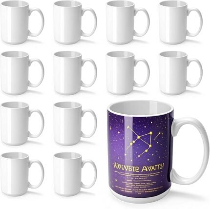Joyclub 15 oz Sublimation Ceramic Mugs – 12 Pack White Blank Coffee Cups for Heat Press, Custom Printing and DIY Gifts (Bundle of 10)