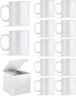 Set of 12 Blank Sublimation Coffee Mugs – 11 oz White Ceramic Mugs with Individual Gift Boxes